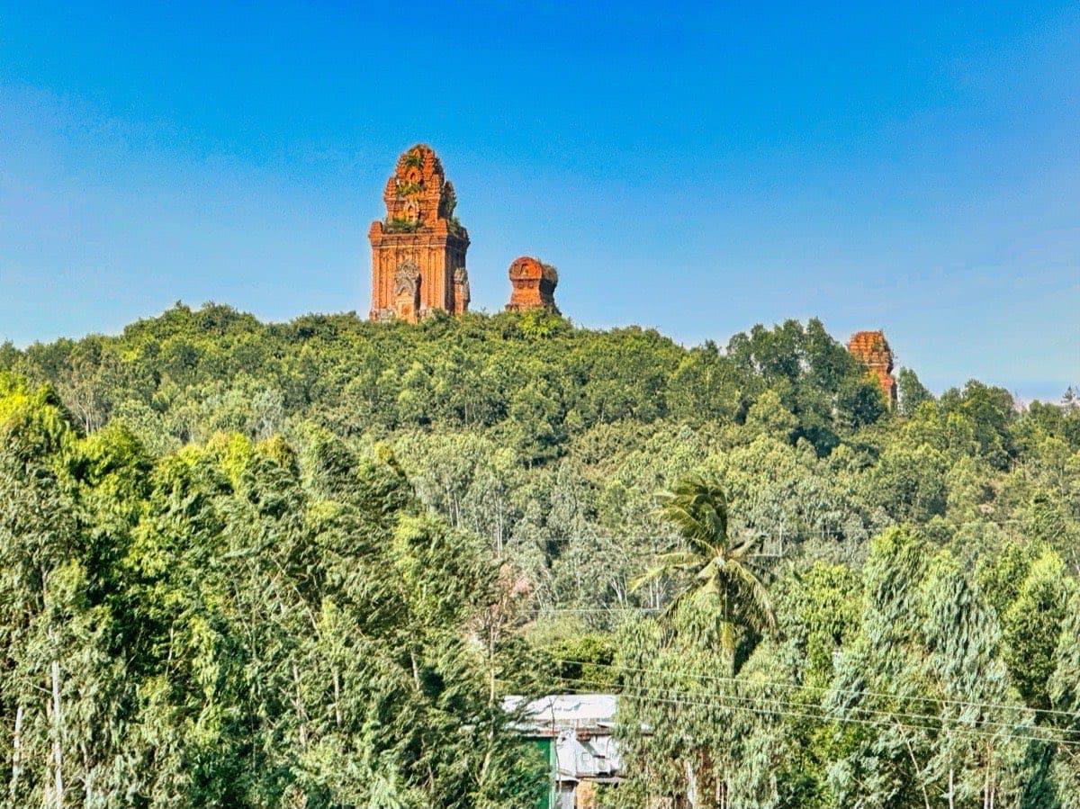 Чамские башни Банит на лесистом холме у трассы QL19 севернее Куиньона
