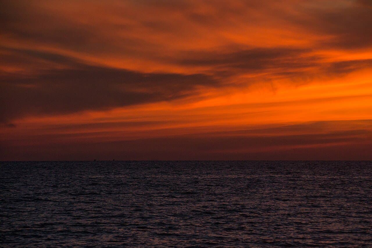 Orange sunset over the sea at Long Beach on Phu Quoc