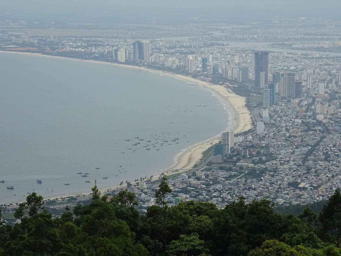 Da Nang seen from the Son Tra peninsula: the curve of My Khe beach and city blocks along the sea