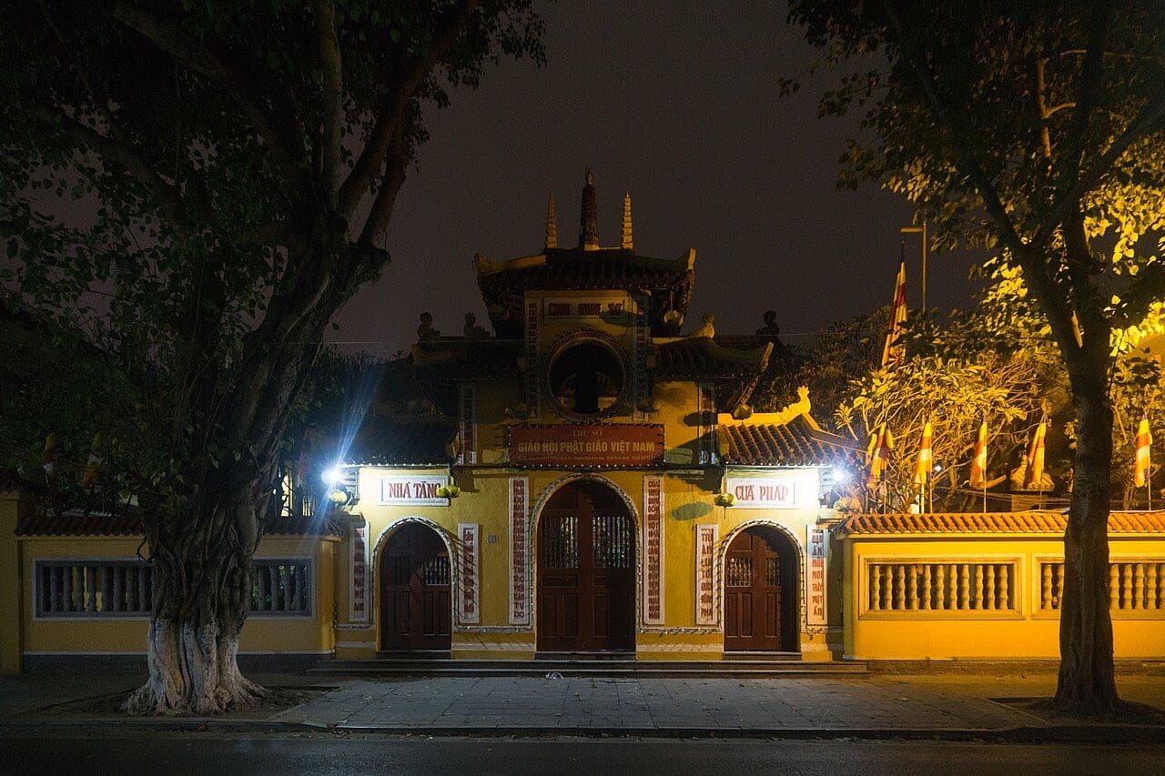 Quan Su Pagoda in Hanoi at night, the main Vesak venue